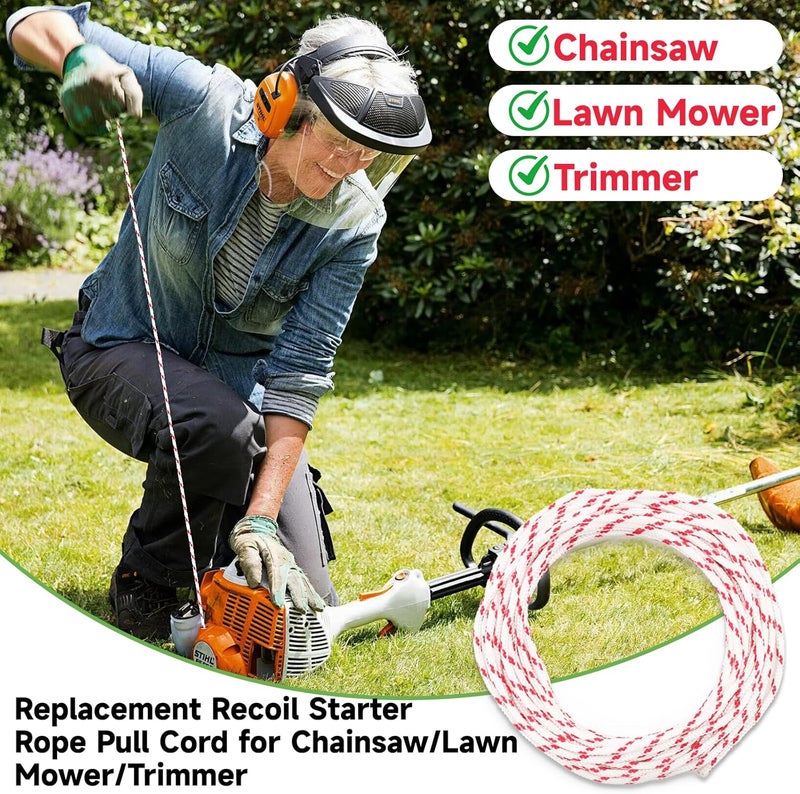 KINGLAKE Pull Cord Rope 3.5mm,32.8ft Pull Start Cord Recoil Starter Rope with 2 Starter Handle,Universal Pull Cord Replacement Lawn Mower Pull Cords for Chainsaw,Lawn Mower,Trimmer Engine - Image 5